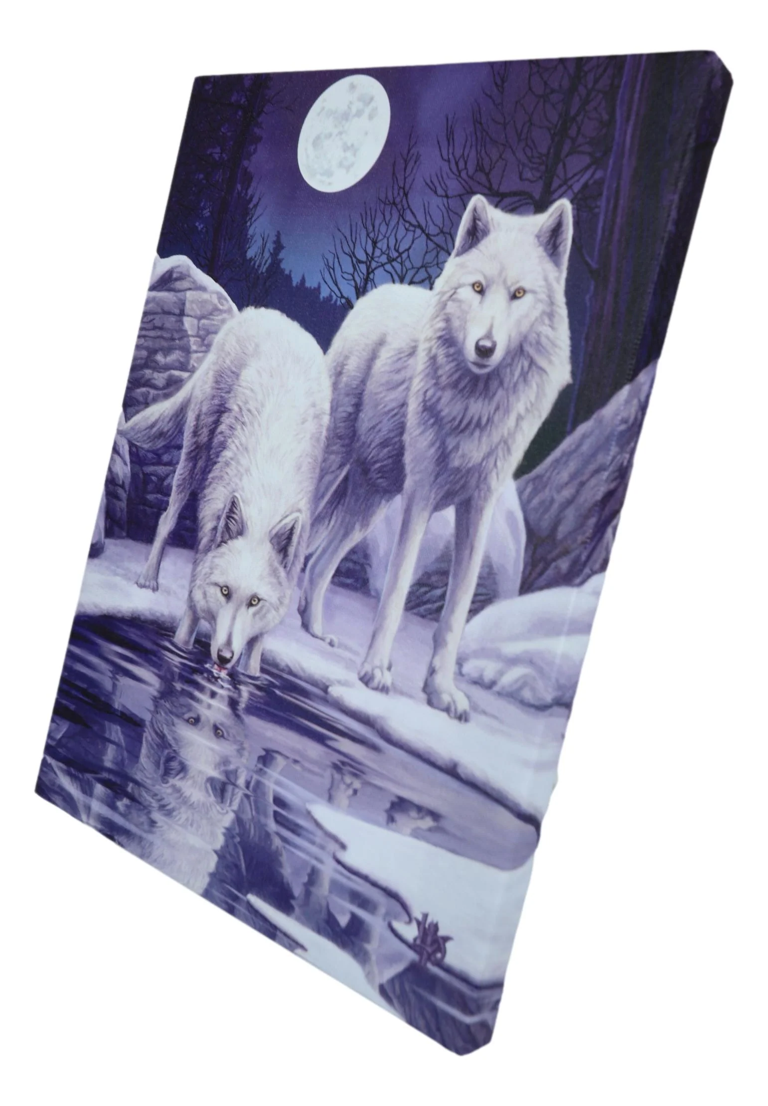 Winter Warrior Frozen Snow Wolves With Full Moon Wood Framed Canvas Wall Decor - Image 3