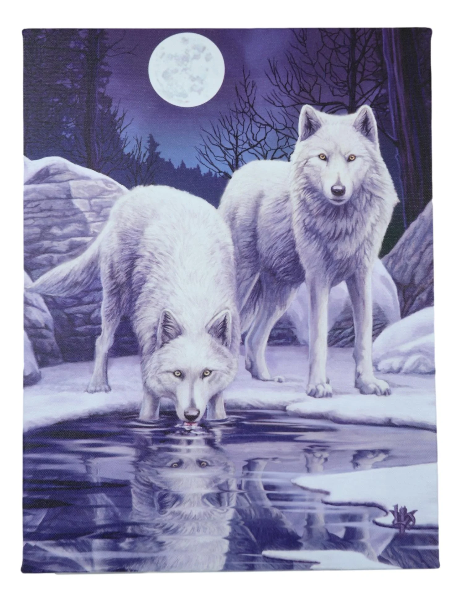 Winter Warrior Frozen Snow Wolves With Full Moon Wood Framed Canvas Wall Decor - Image 5