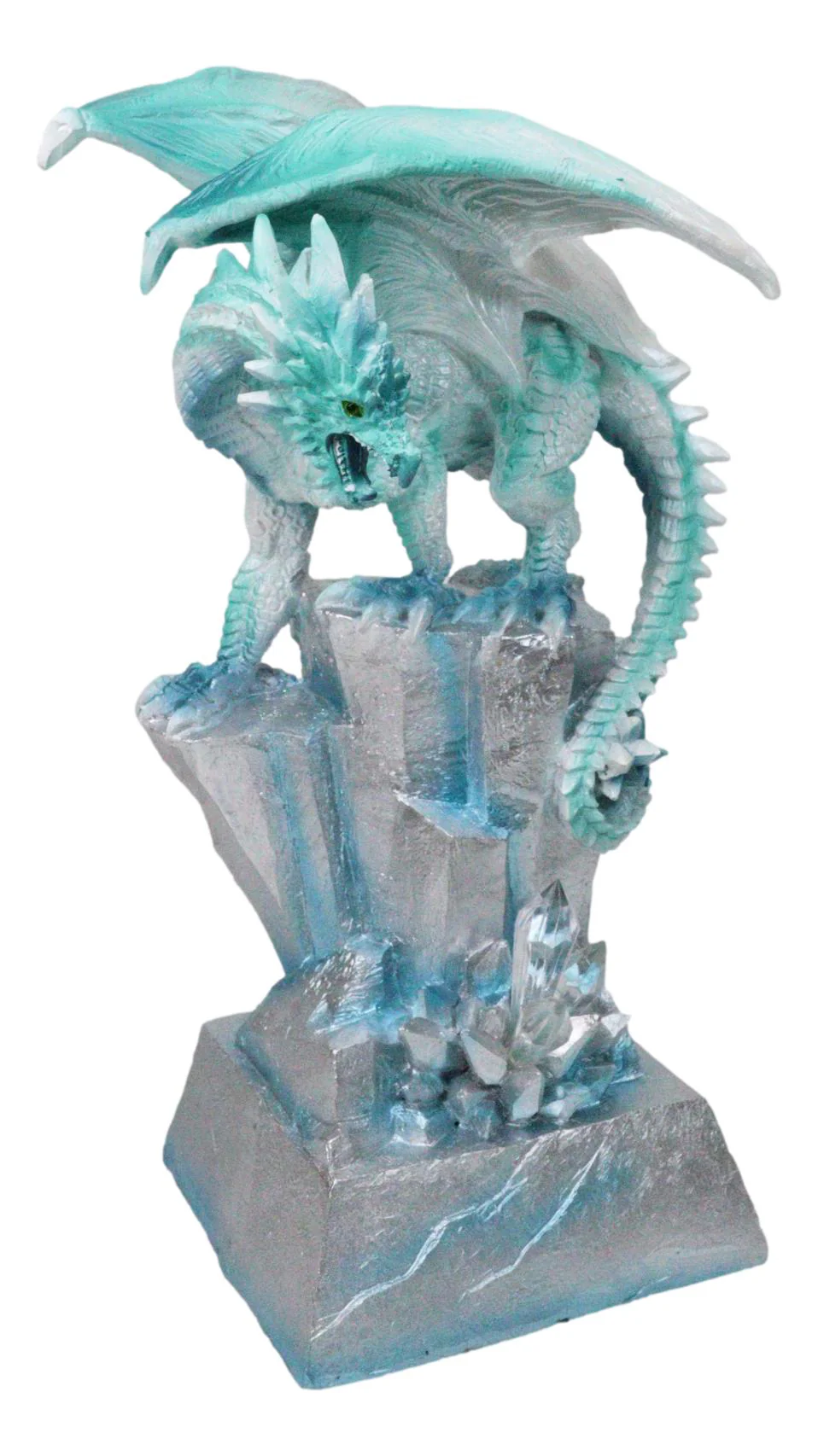 Winter White Dragon On Frozen Ice Cliff With LED Light Crystals Decor Figurine - Image 3