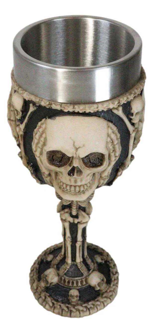 Wisdom Of The Ages See Hear Speak No Evil Skeleton Skulls Wine Goblet Chalice - Image 4