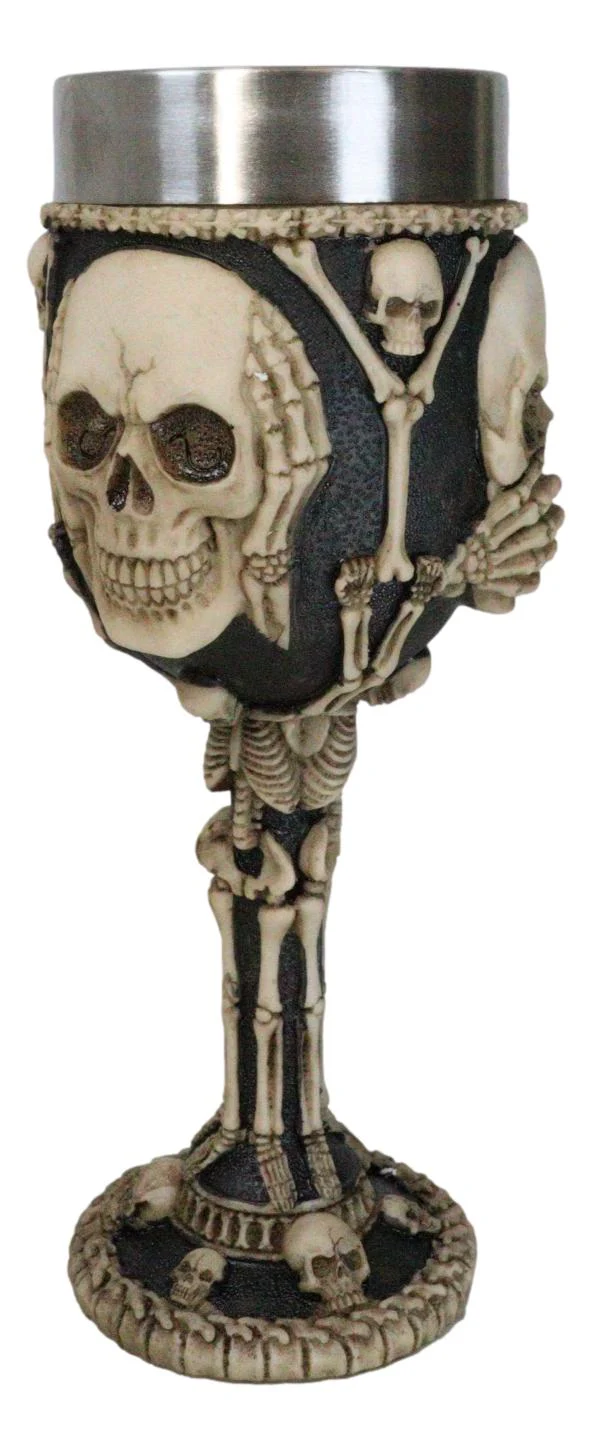 Wisdom Of The Ages See Hear Speak No Evil Skeleton Skulls Wine Goblet Chalice - Image 6