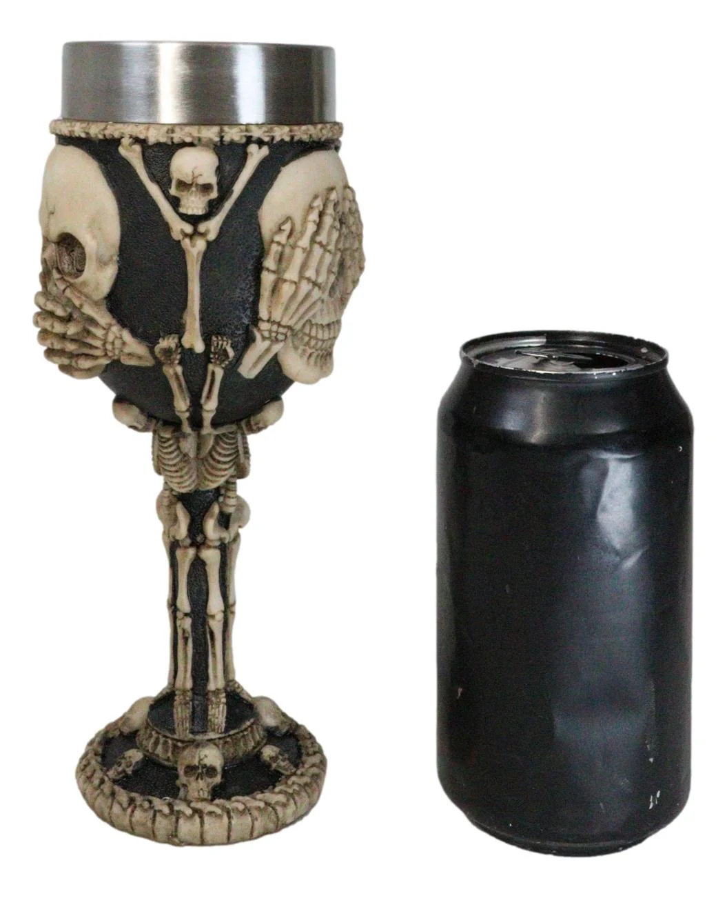 Wisdom Of The Ages See Hear Speak No Evil Skeleton Skulls Wine Goblet Chalice - Image 8