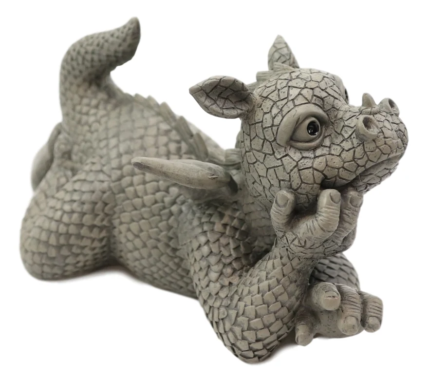 Wishful Thinking Dreamy Baby Dragon On The Ground Statue 12"L Fairy Garden Decor - Image 3