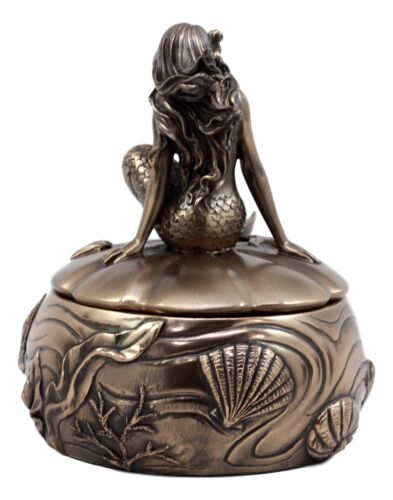 Wishing Mermaid Rounded Jewelry Box Figurine 5.5"H Coastal Reed Marine Decor - Image 4