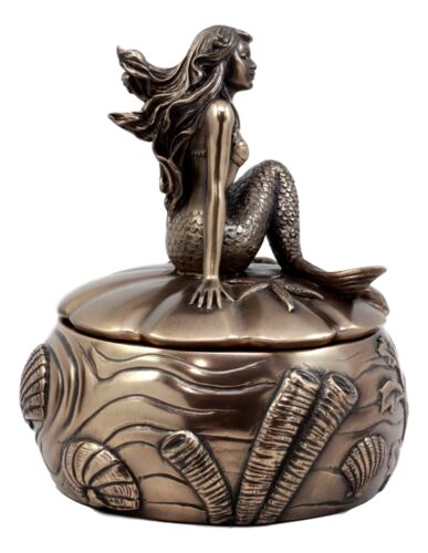 Wishing Mermaid Rounded Jewelry Box Figurine 5.5"H Coastal Reed Marine Decor - Image 5