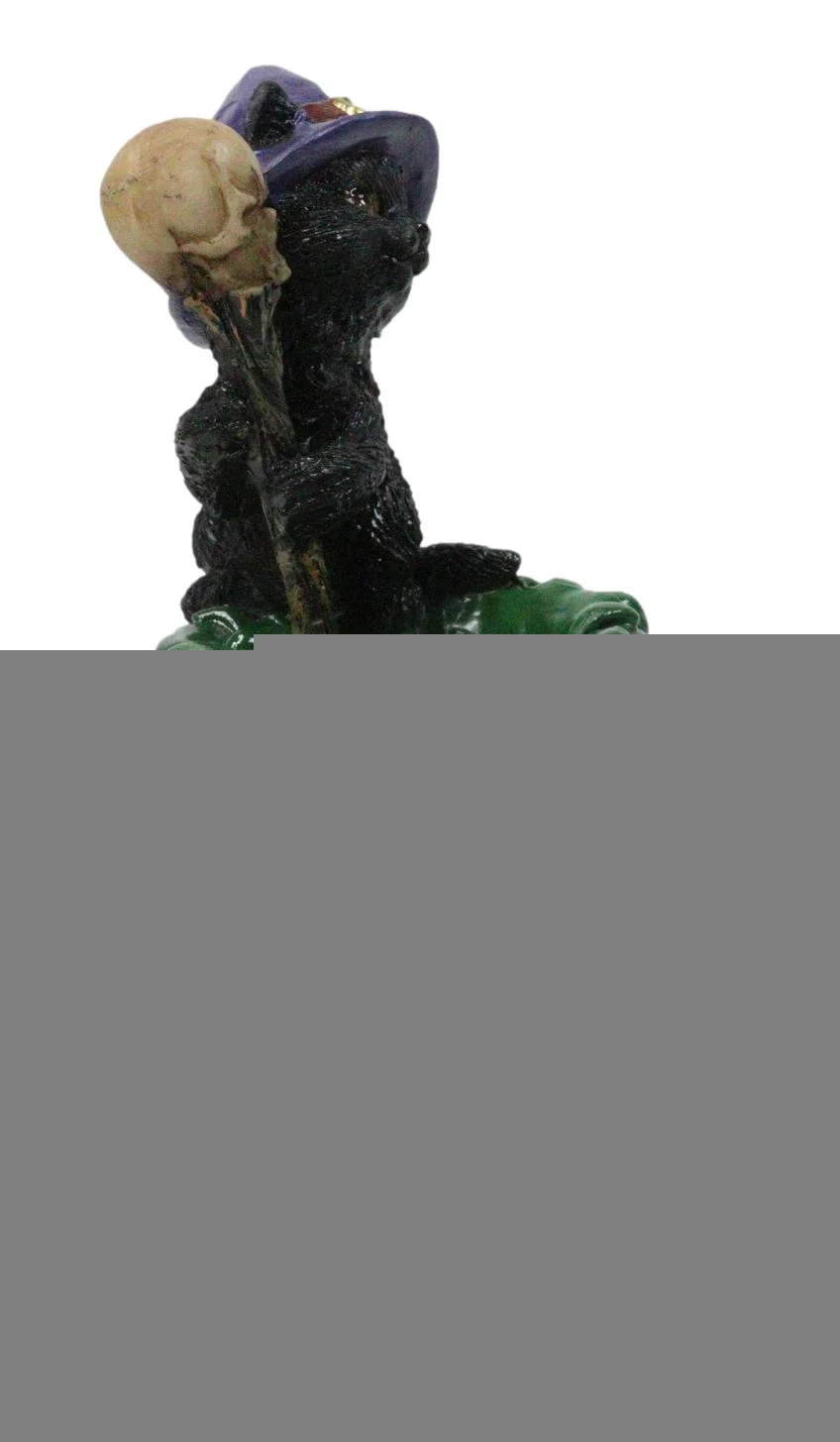 Witch Hat Black Cat Brewing Potion in LED Cauldron with Skulls Bonfire Figurine - Image 11
