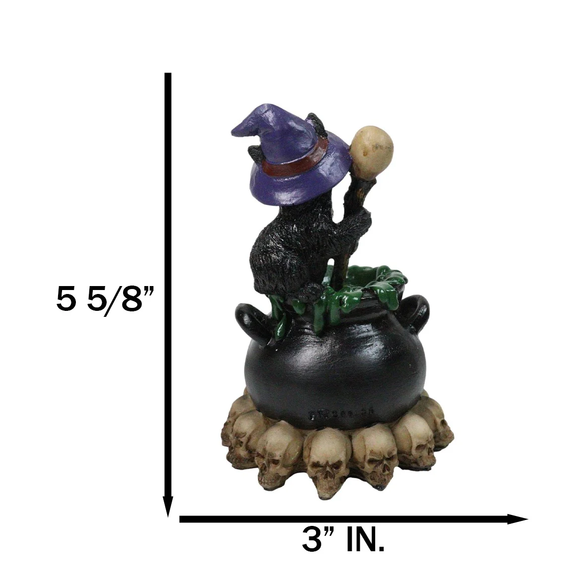 Witch Hat Black Cat Brewing Potion in LED Cauldron with Skulls Bonfire Figurine - Image 2