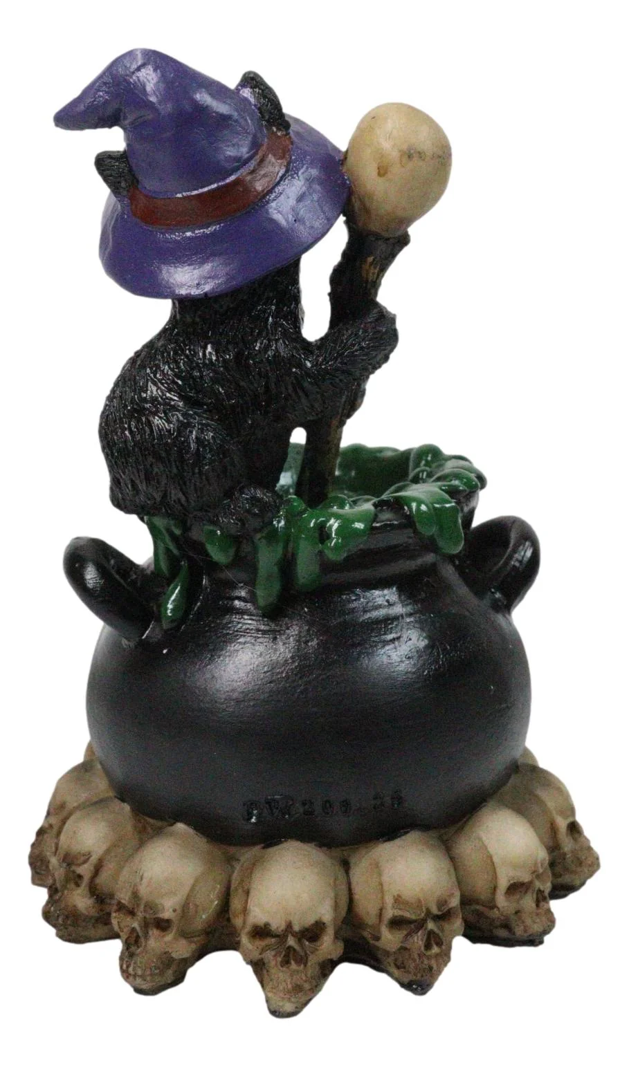 Witch Hat Black Cat Brewing Potion in LED Cauldron with Skulls Bonfire Figurine - Image 9
