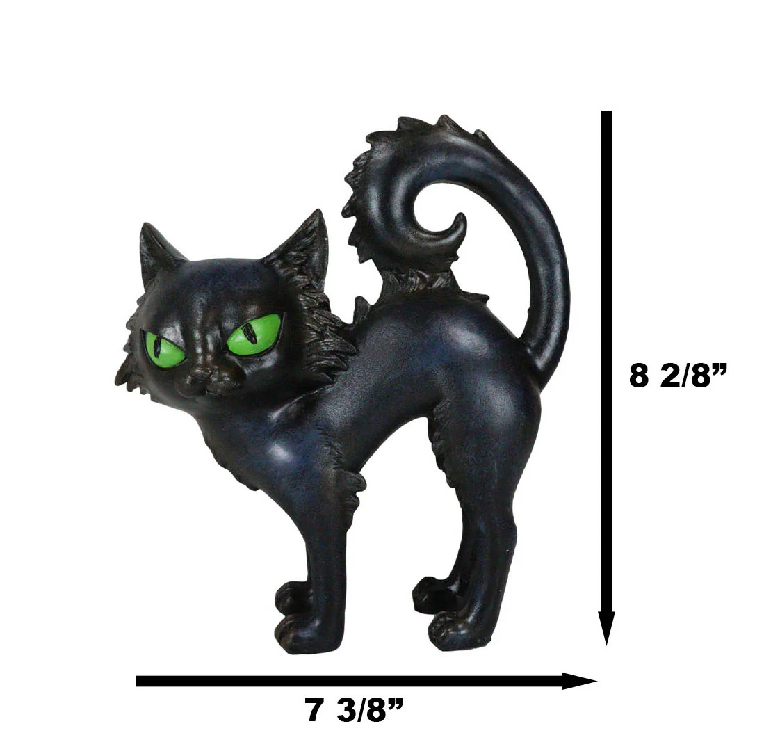 Witchcraft Mystical Curling Black Cat Green Eyes Standing Halloween Figurine - Image 3