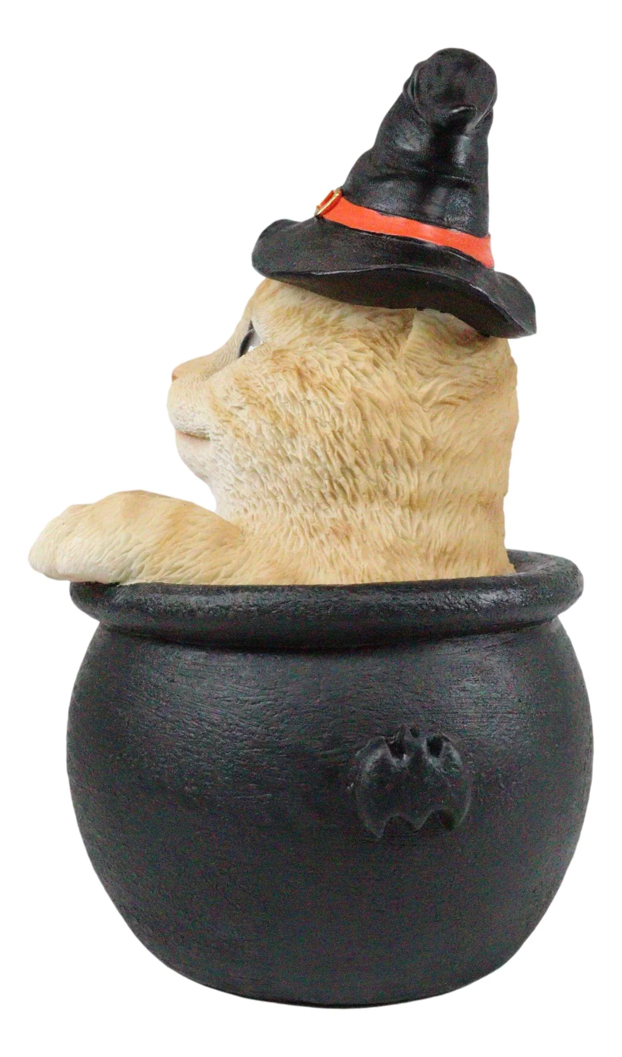Ebros Witching Hour Halloween Tabby Cat With Witch Hat In Black Cauldron Statue - Image 2