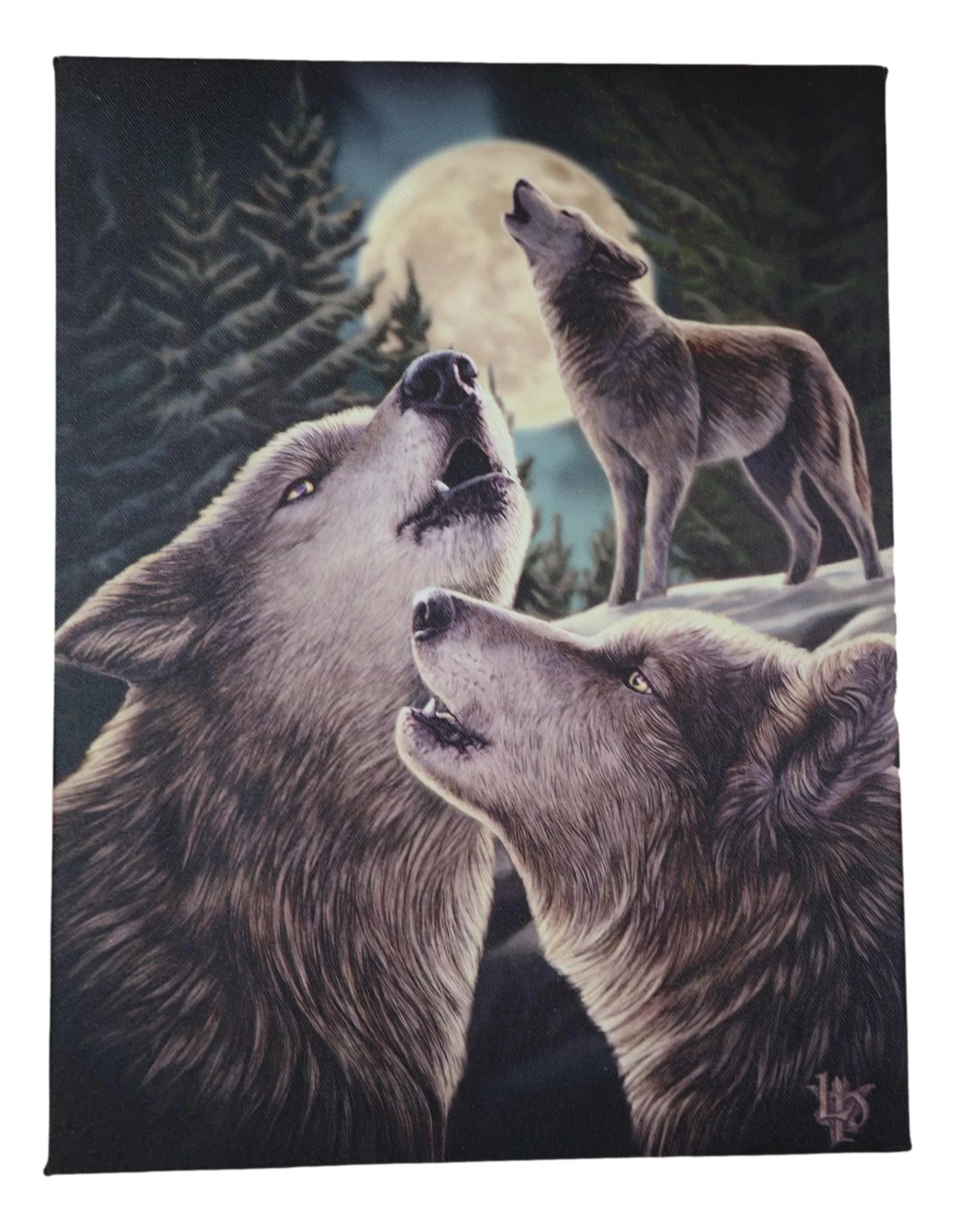 Wolf Song Howling Gray Wolves With Full Moon Wood Framed Canvas Wall Decor - Image 5