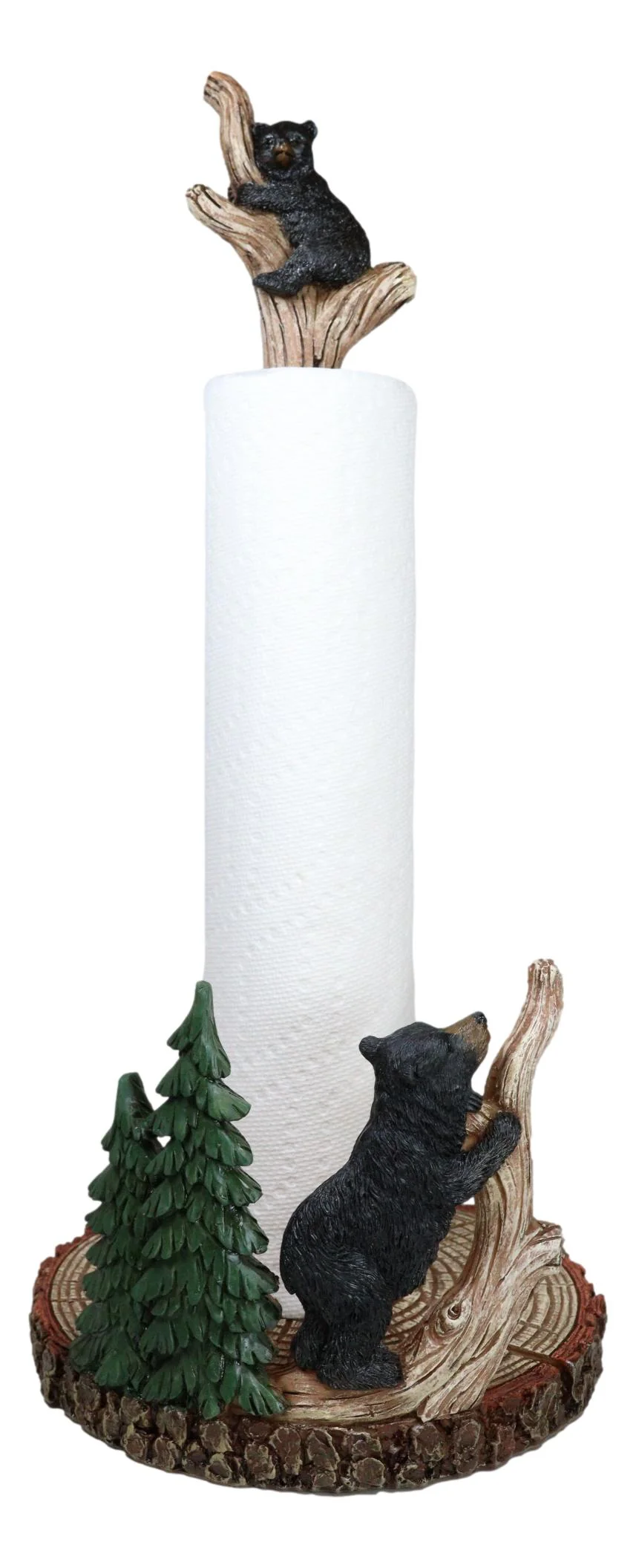 Woodland Black Bear Cubs Climbing On Tree In Pine Forest Paper Towel Holder - Image 2