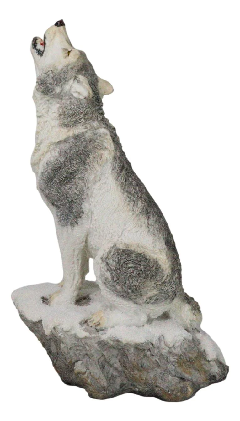 Woodlands Wildlife Mystical Alpha Snow Arctic Wolf Howling At The Moon Figurine - Image 2