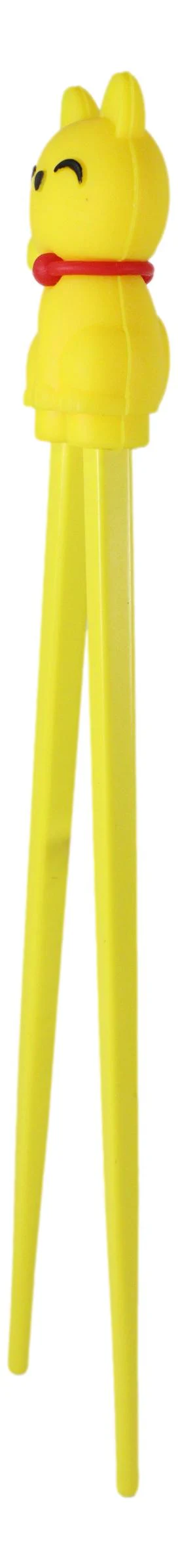 Yellow Maneki Neko Lucky Cat Reusable Training Chopsticks With Silicone Helper - Image 8