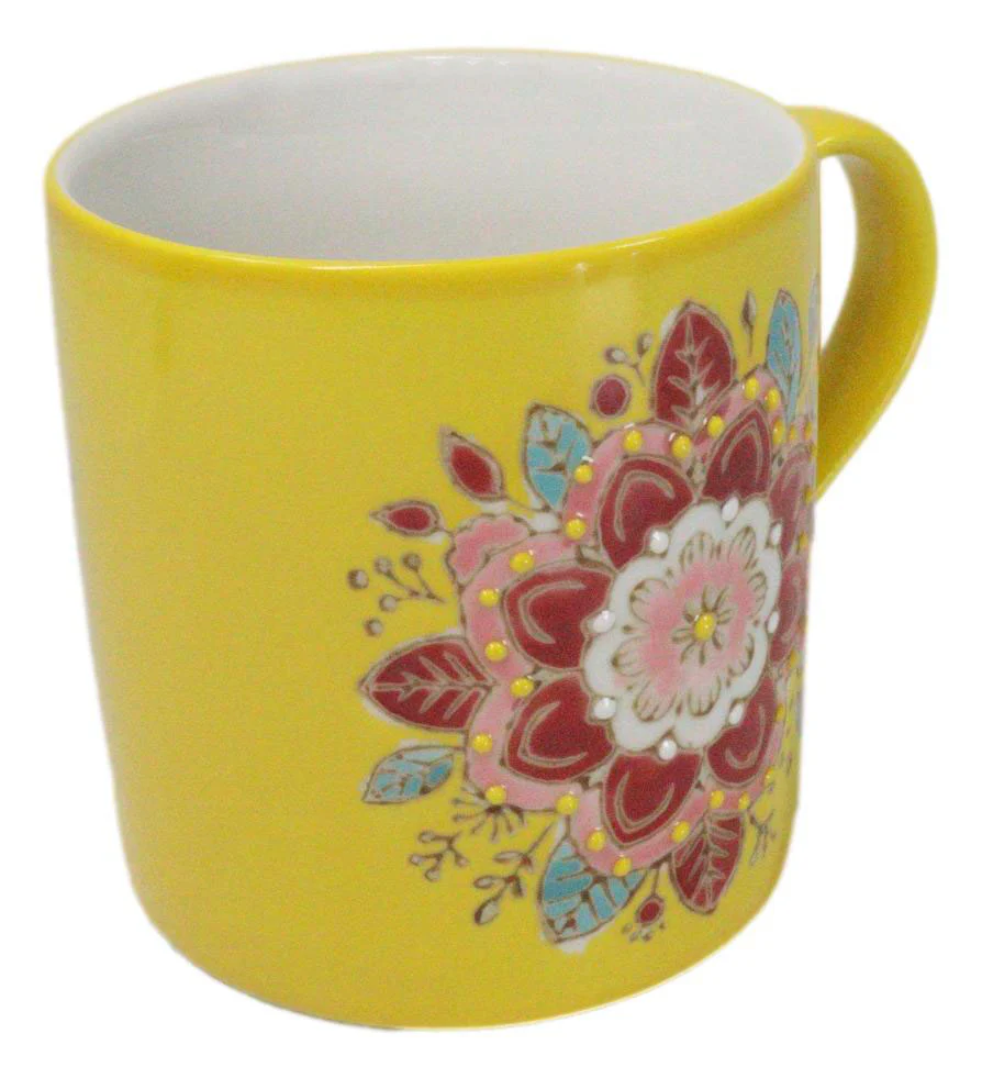 Yellow Manipura Navel Chakra Zen Flower Of Life Mandala Circle Ceramic Mug - Image 3