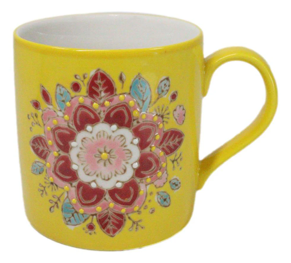 Yellow Manipura Navel Chakra Zen Flower Of Life Mandala Circle Ceramic Mug - Image 4