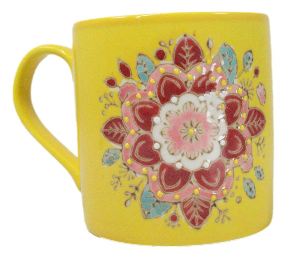 Yellow Manipura Navel Chakra Zen Flower Of Life Mandala Circle Ceramic Mug - Image 5
