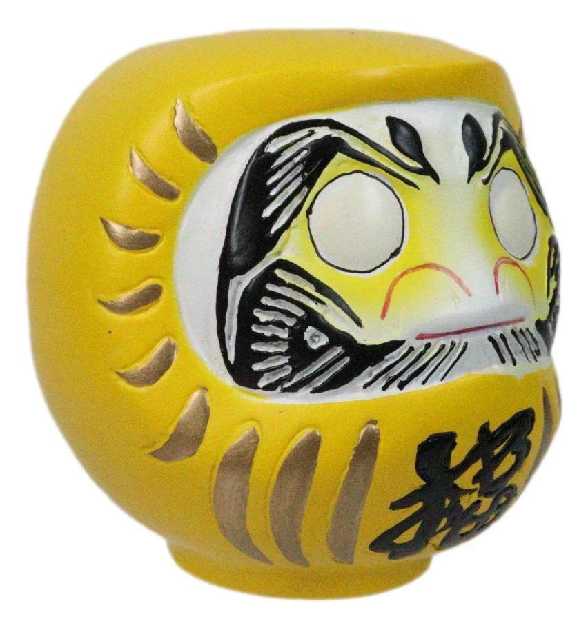 Yellow Talisman of Protection Japanese Zen Daruma Figurine With Unpainted Eyes - Image 3