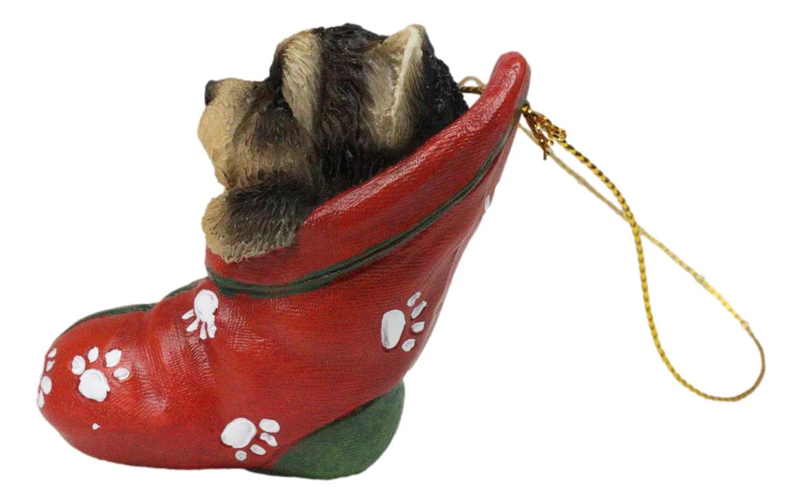 Yorkshire Terrier Yorkie Puppy In Sock Holiday Fest Christmas Ornament Figurine - Image 2