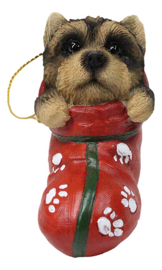 Yorkshire Terrier Yorkie Puppy In Sock Holiday Fest Christmas Ornament Figurine - Image 6