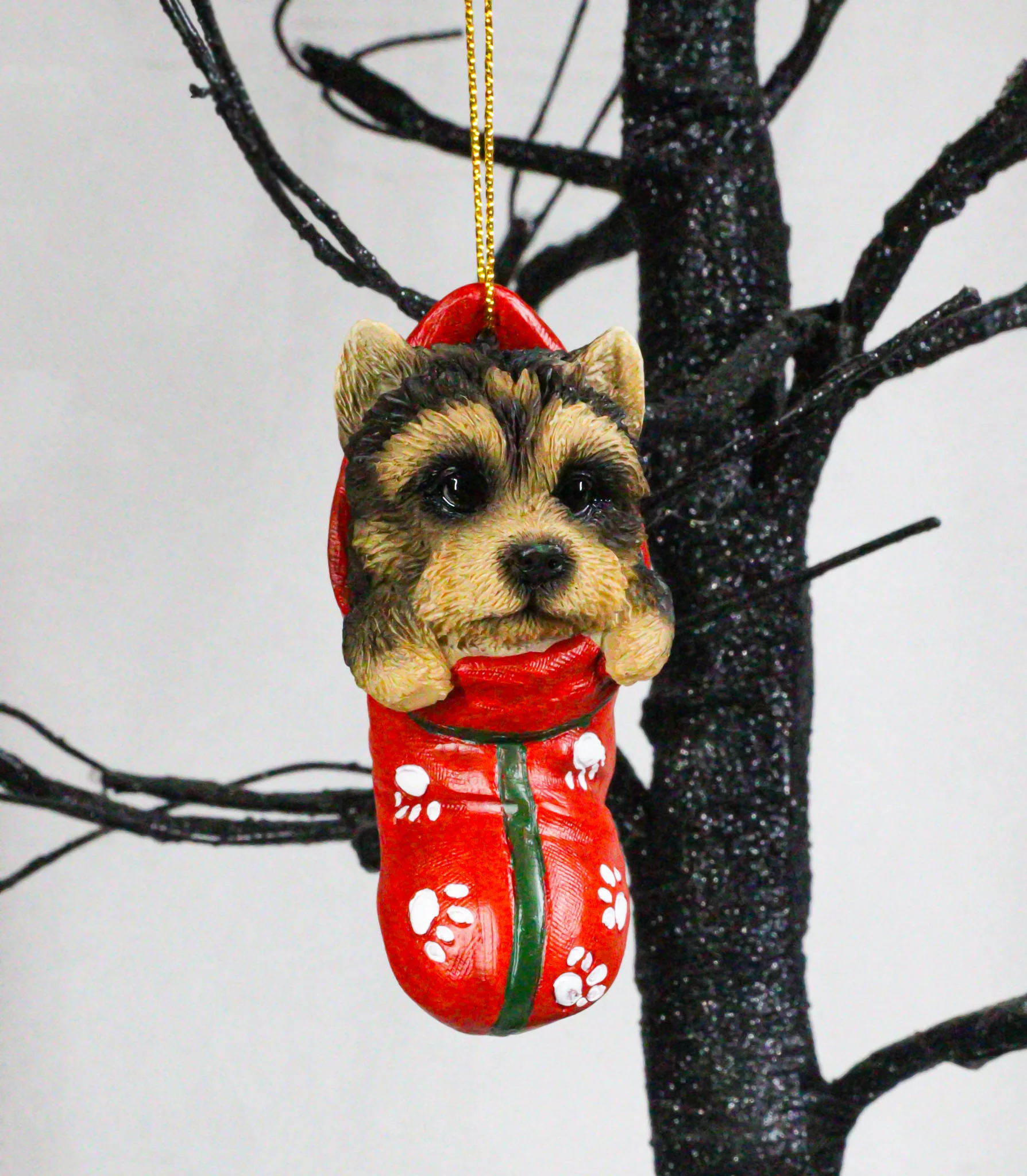 Yorkshire Terrier Yorkie Puppy In Sock Holiday Fest Christmas Ornament Figurine - Image 9
